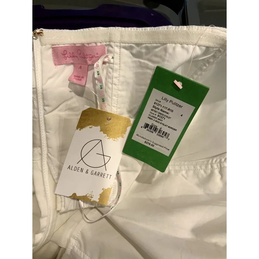 Lilly Pulitzer White "Betsey" Eyelet Strapless Mini Dress, Size 4, NWT! - Picture 8 of 8